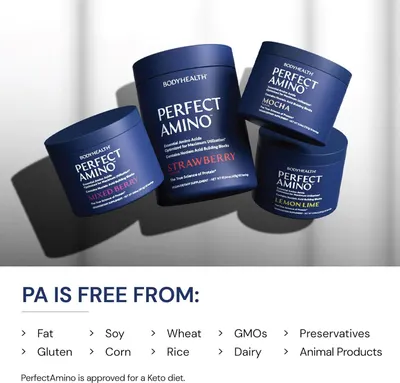 Communicates that the product is free from common allergens and additives like fat, soy, wheat, GMOs, preservatives, gluten, corn, rice, dairy, and animal products, and is approved for a Keto diet,…