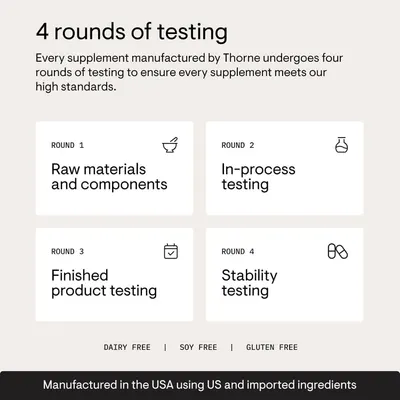 Communicates the brand's rigorous quality control process through four distinct testing stages and highlights dietary compatibility to build trust and reassure shoppers about product safety and…