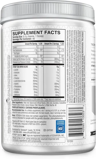 Provides detailed nutritional and ingredient information so shoppers can review the amino acid blend, serving size, and daily values to make an informed purchase decision.