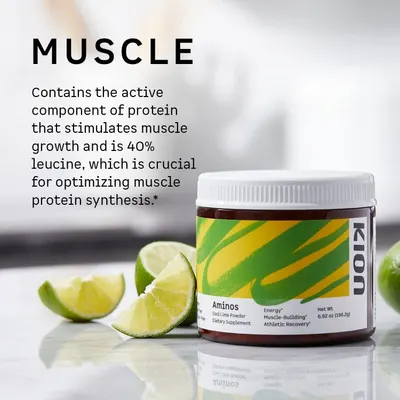 Communicates that the product contains protein components that stimulate muscle growth and optimize muscle protein synthesis, specifically highlighting 40% leucine content.