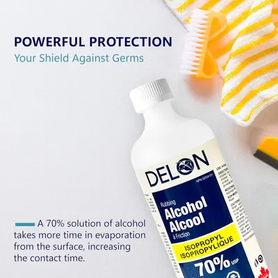 Communicates that the 70% alcohol solution provides powerful protection against germs by increasing contact time through slower evaporation, reassuring shoppers of its effectiveness.
