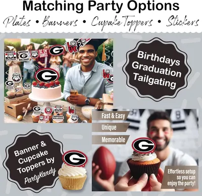 Demonstrates the versatility of the party decorations by showing they can be used for birthdays, graduations, and tailgating events, helping shoppers understand the product works for multiple…