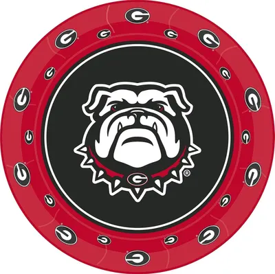 Emphasizes the University of Georgia brand identity through prominent display of the team logo and mascot to build emotional connection with fans and supporters.