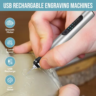 Showcases four key features of the engraving machine to demonstrate its versatility, ease of use, and convenience for shoppers looking for a reliable engraving tool.