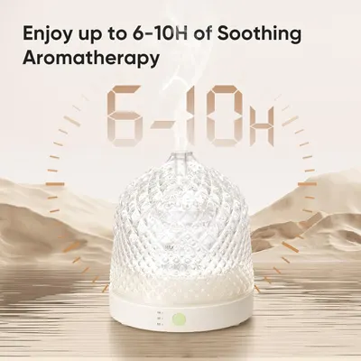 Communicates that the aromatherapy diffuser can run continuously for 6-10 hours, reassuring shoppers of extended use without frequent refills.