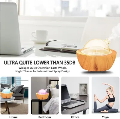 Communicates that the diffuser operates at whisper-quiet levels below 35dB, reassuring shoppers it won't disturb sleep or work. Demonstrates the product can be used in multiple environments…