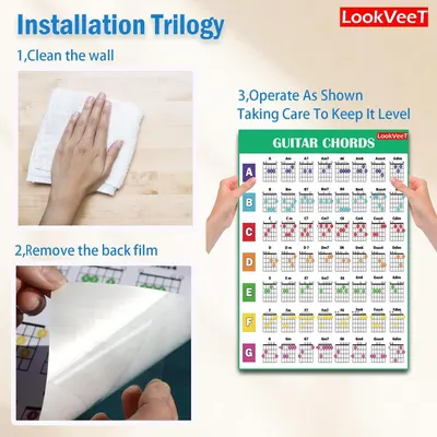 Provides clear step-by-step instructions on how to install the guitar chords poster, reducing friction during setup and ensuring proper application.