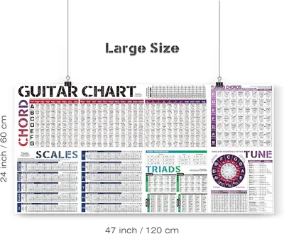 Communicates the physical size of the guitar chart poster to help shoppers understand how large it will be when displayed.