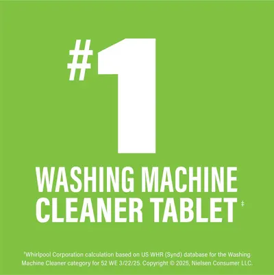 Communicates that this product is the number one washing machine cleaner tablet based on market data, establishing market leadership and building shopper confidence in the product's effectiveness.