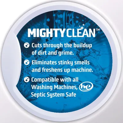 Communicates multiple key benefits of the MIGHTY CLEAN product including cleaning power, odor elimination, and broad compatibility to reassure shoppers of its effectiveness and versatility.