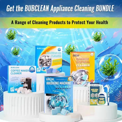 Shows all the cleaning products included in the BUBCLEAN appliance cleaning bundle to help shoppers understand the complete set they will receive.