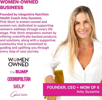 Emphasizes the brand's identity as a women-owned business founded by a health coach, building trust and emotional connection through the founder's story and mission to support women's wellness.