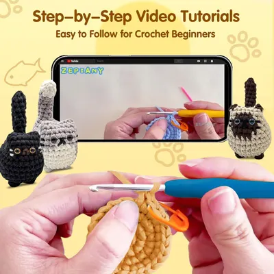 Communicates that the product includes access to easy-to-follow video tutorials that teach crochet techniques step-by-step, reducing friction for beginners learning the craft.