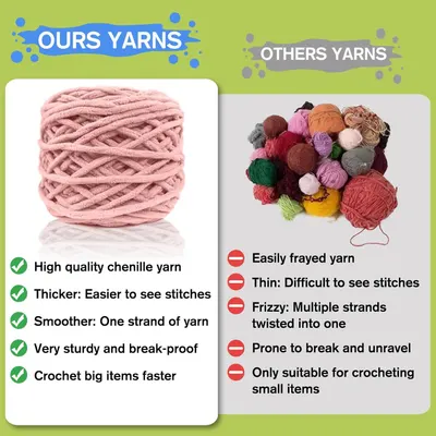 Compares the seller's yarn against competitors to demonstrate superior quality, thickness, smoothness, durability, and efficiency for crocheting projects.