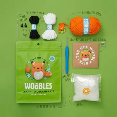Shows everything included in the crochet kit so shoppers understand exactly what they will receive when they purchase the product.