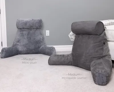 Compares two material options side-by-side to help shoppers understand the visual and textural differences between Micro-plush and Microsuede Leather finishes.