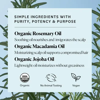 Communicates the product's use of multiple organic, natural ingredients and ethical certifications to reassure shoppers about ingredient quality, purity, and brand values.