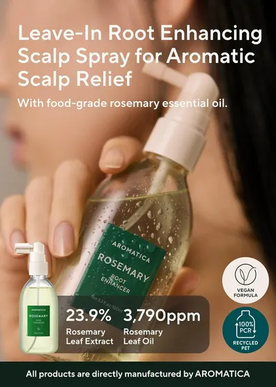 Communicates multiple product benefits including root enhancement, scalp relief, natural ingredients, vegan formulation, and eco-friendly packaging to appeal to health-conscious and environmentally…