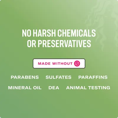 Communicates that the product is made without harmful ingredients like parabens, sulfates, paraffins, mineral oil, DEA, and animal testing to reassure health-conscious shoppers.