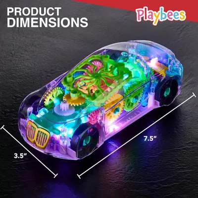 Communicates the exact physical dimensions of the toy car (3.5 inches by 7.5 inches) to help shoppers understand the product's size before purchase.