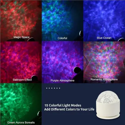 Communicates that the product offers 15 different colorful light modes to create various atmospheric effects and moods in any space.