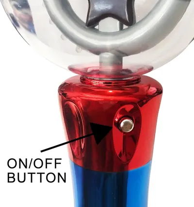 Points out the location of the ON/OFF button to help shoppers understand how to operate the product.