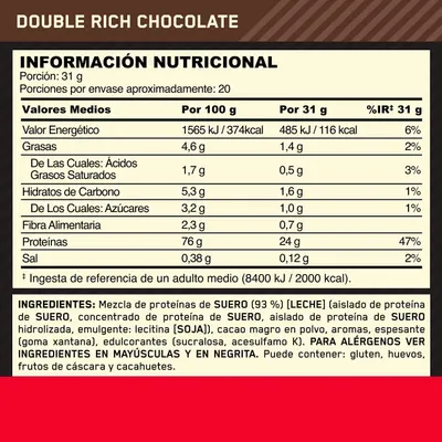 Communicates the nutritional profile and high protein content (24g per serving, 47% daily value) to help shoppers assess the product's health benefits and macronutrient composition.