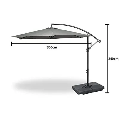 Communicates the exact dimensions of the umbrella (300cm width and 240cm height) to help shoppers understand the physical size and coverage area of the product.
