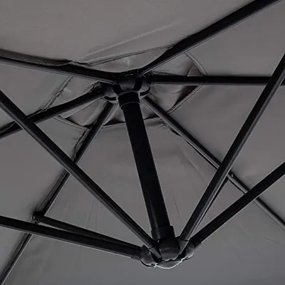 Highlights the internal structural design and engineering of the umbrella frame, showing the quality of construction and durability of the hub and rib system.