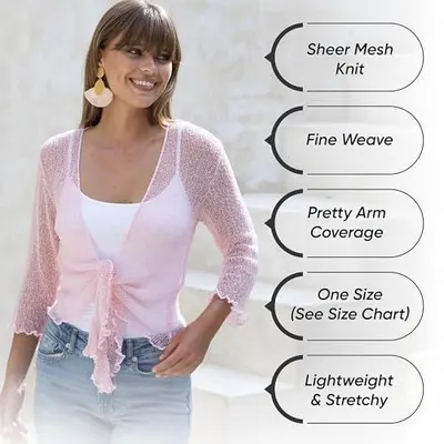 Showcases multiple features of the cardigan including material quality, fit, sizing, and comfort to help shoppers understand the products key selling points at a glance.