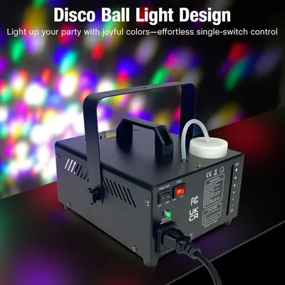 Highlights the disco ball light design feature that creates joyful party colors with effortless single-switch control to show ease of use and party atmosphere creation.