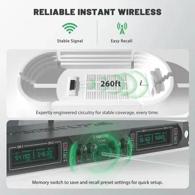 Communicates multiple wireless features including stable signal, easy recall functionality, 260ft range, and memory switch capability to reassure shoppers of reliable performance and convenience.