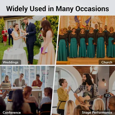 Demonstrates the product can be used across multiple occasions including weddings, church events, conferences, and stage performances to showcase its versatility and broad appeal.