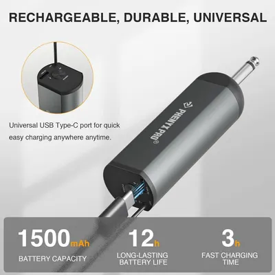 Communicates multiple key features including rechargeability, durability, universal compatibility, battery capacity, long runtime, and fast charging to demonstrate the product's comprehensive value…