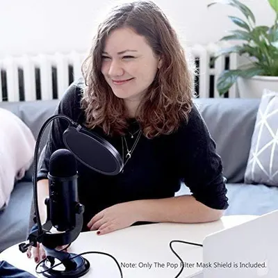 Demonstrates the product in use for podcasting and content creation, showing shoppers a real-world application to help them envision how they would use it.