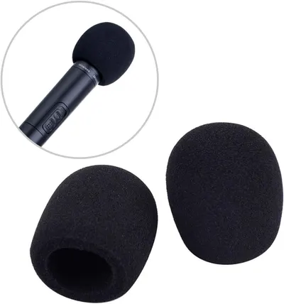 Shows the customer what accessories are included with the purchase, specifically foam windscreen covers for the microphone.