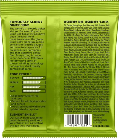 Communicates multiple key selling points of the guitar strings including tone profile, versatility, manufacturing quality, and packaging protection to help shoppers understand the comprehensive…