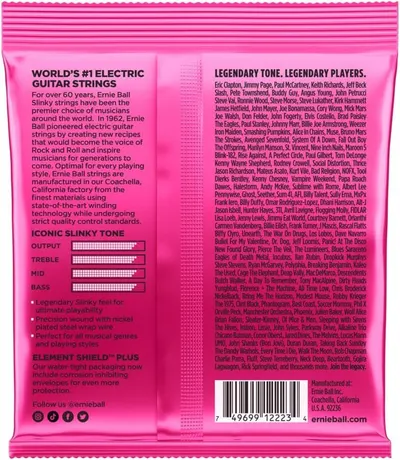 Communicates multiple selling points of the guitar strings including tone quality, construction, versatility, and protective packaging to help shoppers understand the comprehensive value proposition.