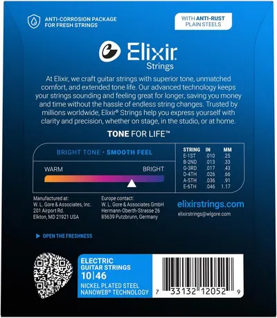 Communicates multiple key features and benefits of Elixir guitar strings including anti-corrosion protection, tone quality, longevity, and feel to help shoppers understand the comprehensive value…