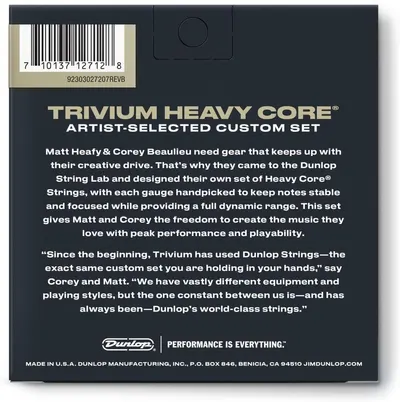 Uses quotes from professional musicians Matt Heafy and Corey Beaulieu to build credibility and trust by showing that these artists rely on and endorse this specific custom string set for peak…
