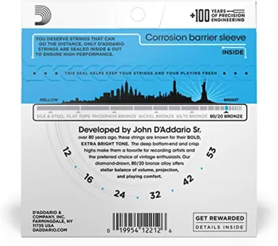 Communicates multiple selling points of the guitar strings including the corrosion protection technology, tonal characteristics from mellow to bright, and the brand heritage to help shoppers…