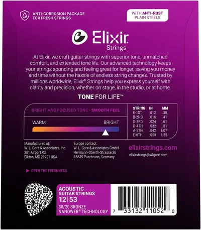 Communicates multiple product benefits including anti-corrosion packaging, anti-rust materials, superior tone quality, extended lifespan, and smooth feel to convince shoppers of the strings overall…