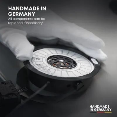 Communicates the premium craftsmanship and origin of the product while reassuring shoppers that components can be replaced for longevity and sustainability.