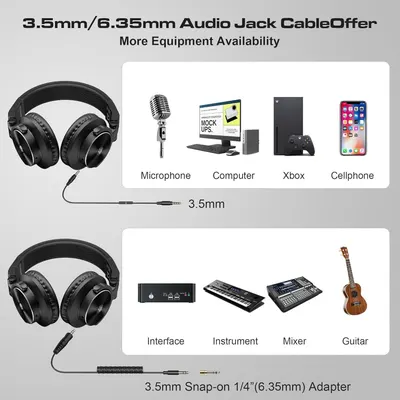 Demonstrates that the audio jack cable is compatible with a wide range of devices including microphones, computers, Xbox, cellphones, audio interfaces, instruments, mixers, and guitars, reassuring…