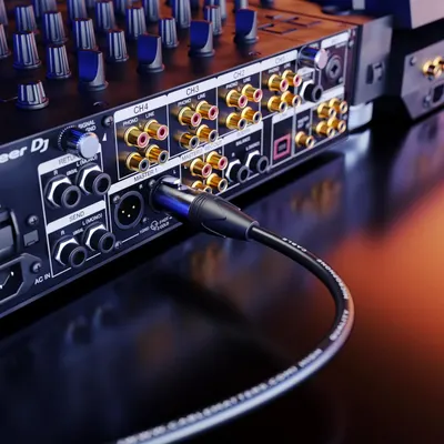 Highlights the detailed connectivity options and channel inputs on the DJ mixer, showing shoppers the various ports and connection capabilities for professional audio setup.
