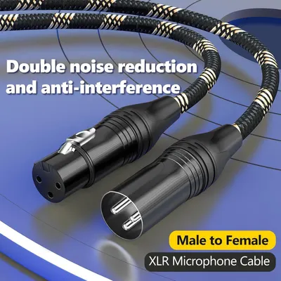 Communicates multiple technical benefits of the XLR microphone cable including noise reduction, anti-interference properties, and connector compatibility to reassure buyers of quality audio…