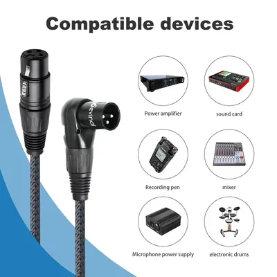 Shows shoppers which audio devices and equipment the cable is compatible with, including power amplifiers, sound cards, recording pens, mixers, microphone power supplies, and electronic drums.