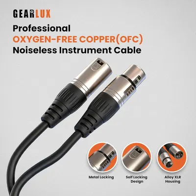 Showcases multiple technical features of the instrument cable including OFC construction, noiseless performance, and three distinct connector features to communicate professional quality and…