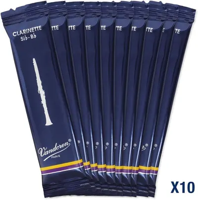 Shows the customer they will receive 10 individual Vandoren clarinet reed packages in this purchase, clarifying the quantity included.