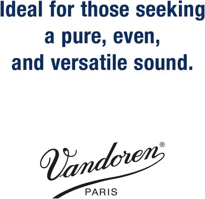 Reinforces the Vandoren brand identity and positions the product as ideal for musicians seeking pure, even, and versatile sound quality.
